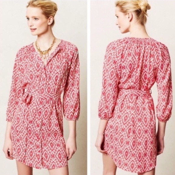 Anthropologie Dresses & Skirts - Anthropologie MAEVE Red Belted Shirt Dress M